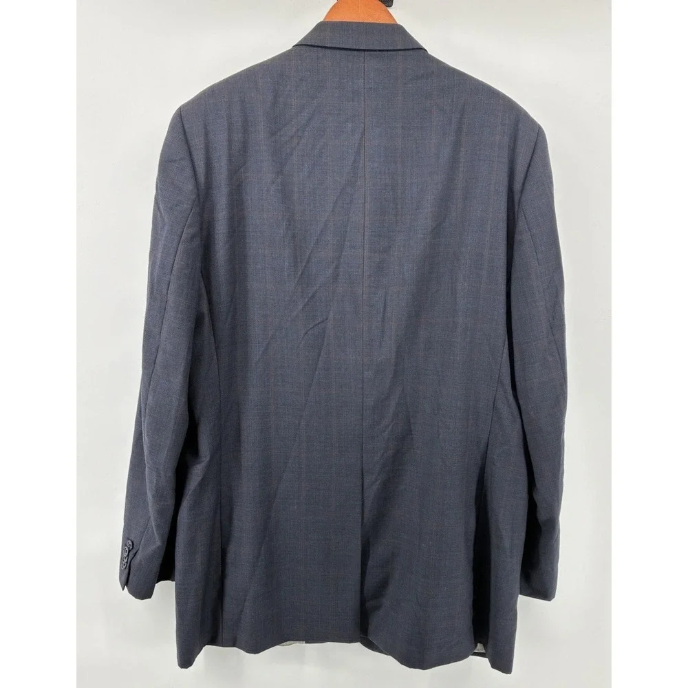 Jack Victor Super 110s Wool Suit Size 48XL Gray Windowpane Pleated Cuffs 42X34